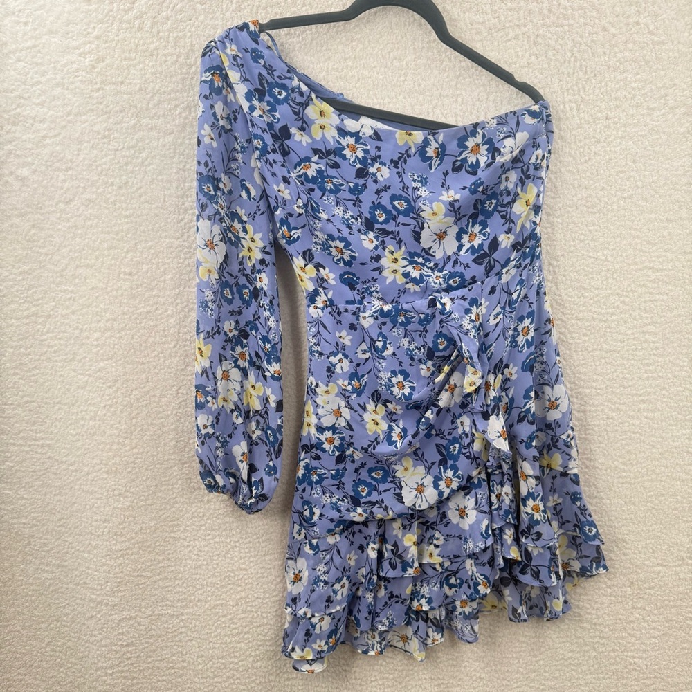 ASTR the Label SANTORINI FLORAL ONE SHOULDER DRESS Long Sleeve Size M
